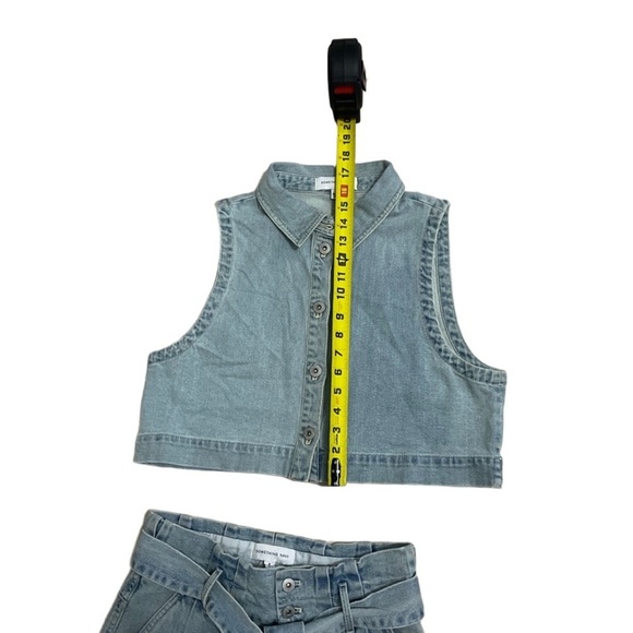 Something Navy Denim Vintage 80s crop top paper bag pant set - Picture 4 of 12